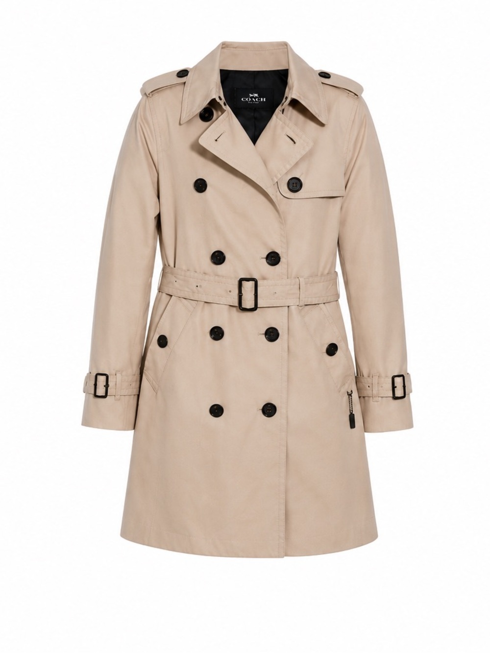 Coach Beige Double-Breasted Trench Coat with Belt - Picture 3 of 4